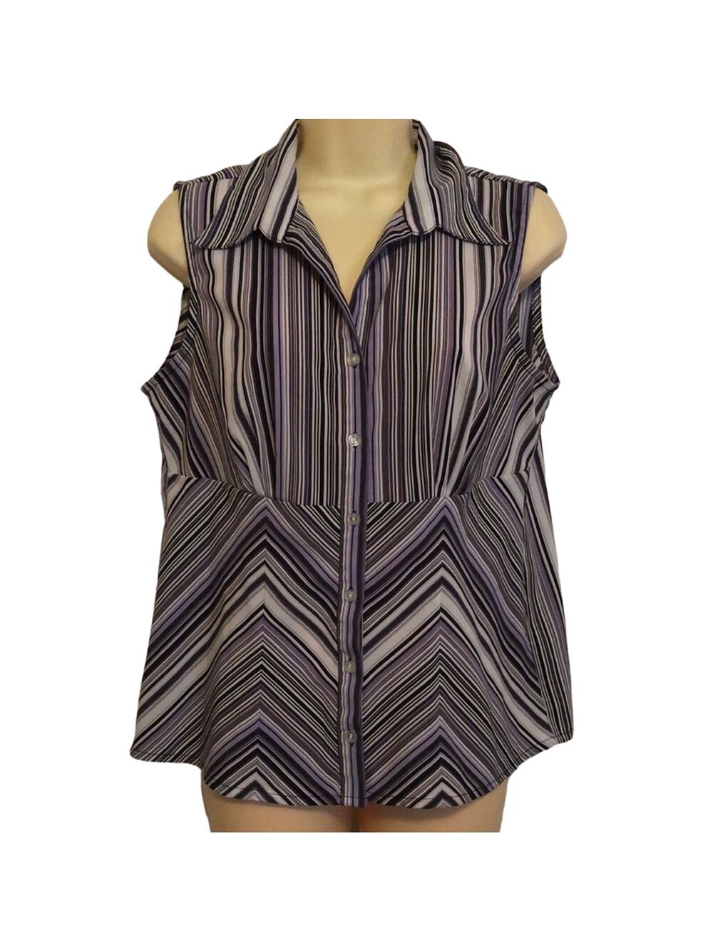 Blue Diamond Purple Striped Blouse Woman Size Medium Sleeveless Summer